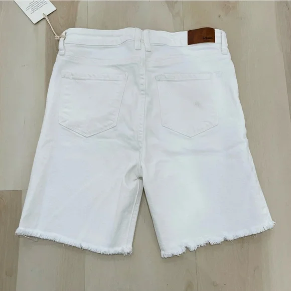 NWT Bohme Carmen Button White Bermuda Shorts Stretch Women's 29 Raw High Rise - Picture 6 of 15